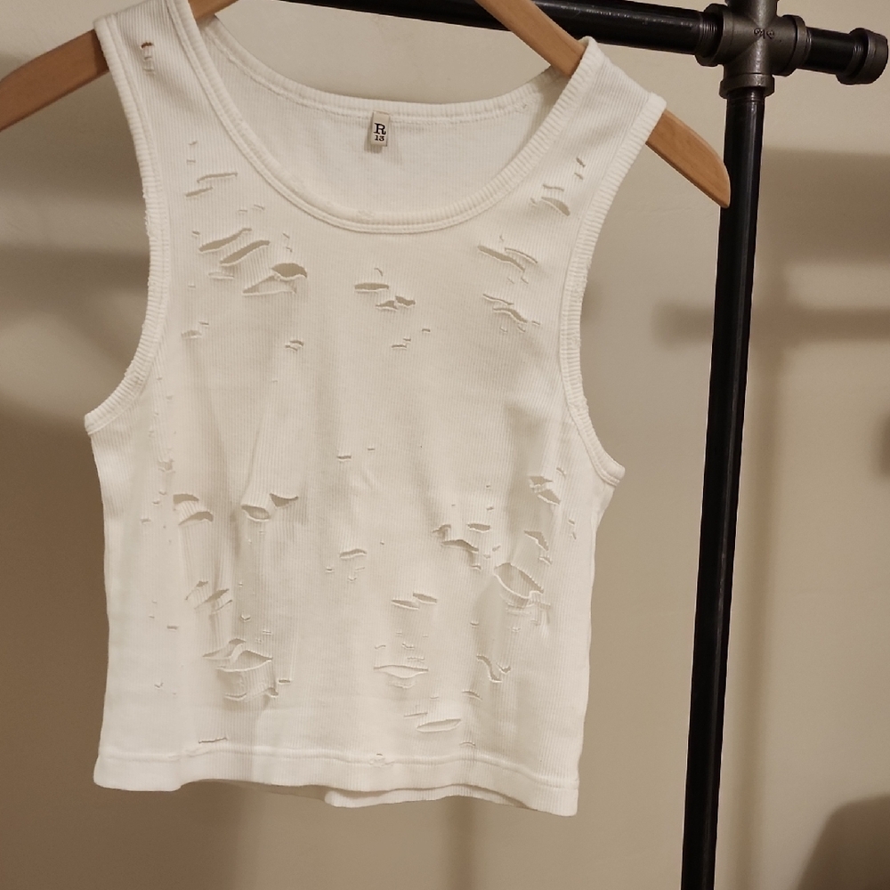 R13 Distressed White Tank Top